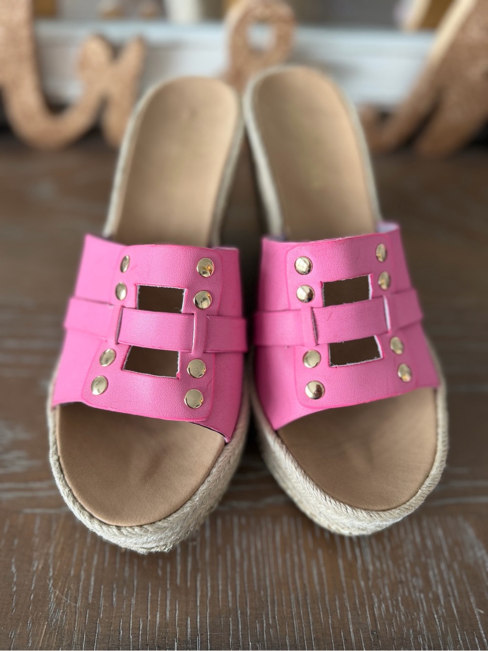 Nina Pink Studded Slide Wedge Mules